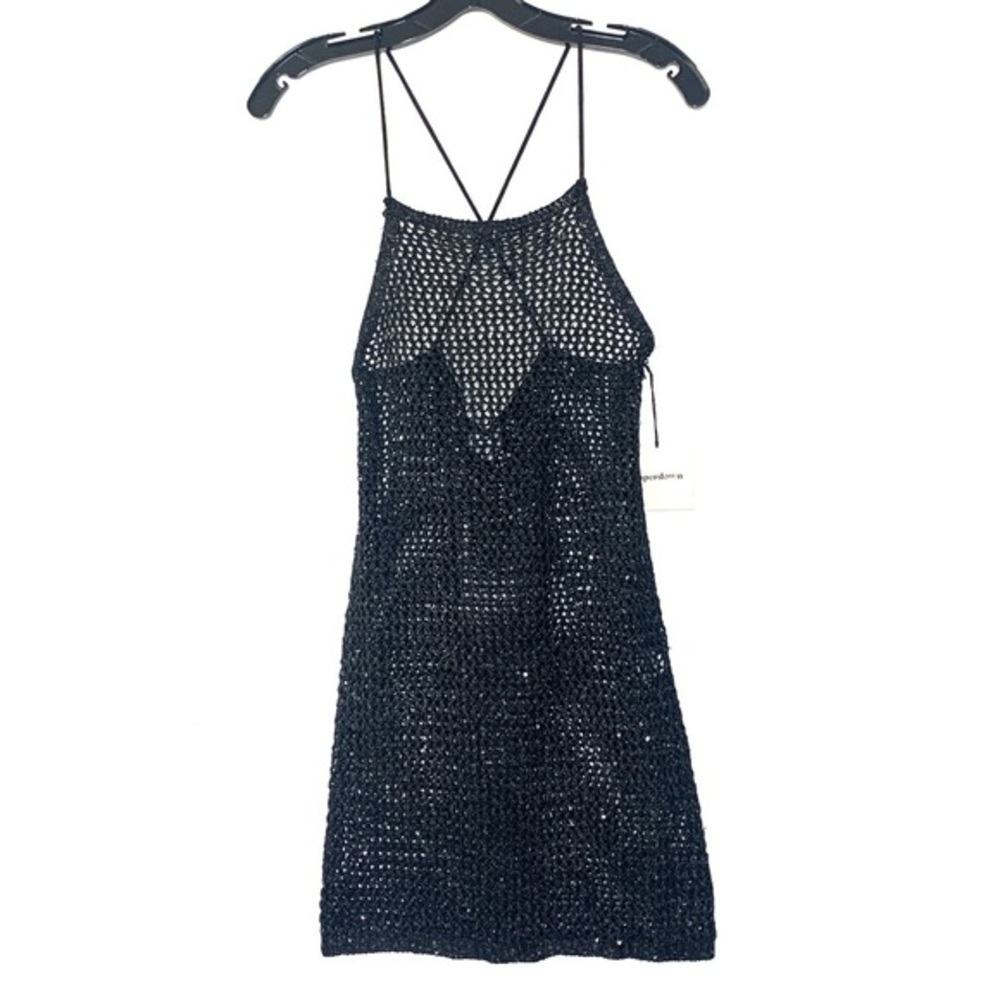 Superdown Black Net Sequin Strap Mini Dress